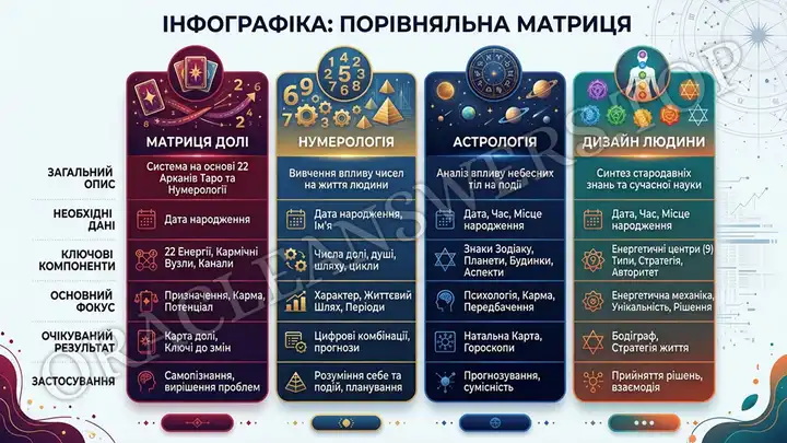 Порівняння систем самопізнання — Матриця Долі, нумерологія, астрологія